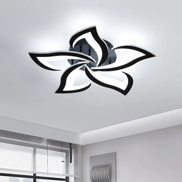 Comely Deckenlampe, LED Deckenleuchte 60W 6750lm, Kaltes Weiß 6500K Moderne Blütenblatt Design Deckenlampe für Wohnzimmer Küche Schlafzimmer Esszimmer, Dia 60cm,Schwarz – Bild 3
