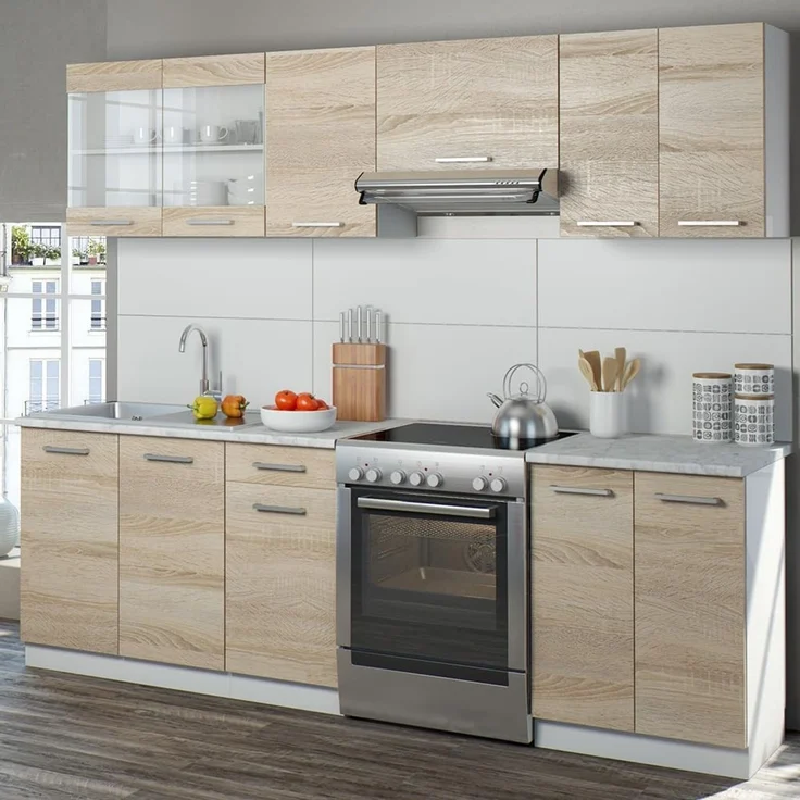 Küchenzeile R-Line Sonoma/Weiß 240 cm, AP Marmor Vicco – Bild 2