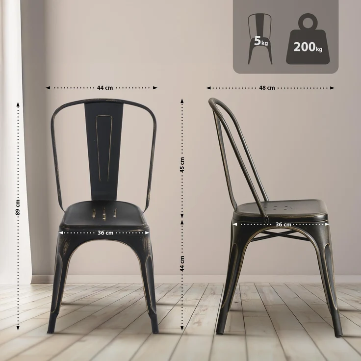 CLP 4er Set Stühle Benedikt aus Metall bis 200 kg belastbar stapelbar,schwarz-gold – Bild 2