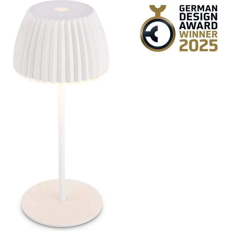 BRILONER - Riffle Mini LED Tischlampe kabellos IP44 mit Lichtkante, Touchdimmer, Akku tauschbar, Nachttischlampe, Leselampe, LED Lampe, Akku Lampe, German Design Award Winner 2025, 8,5x20 cm, Weiß