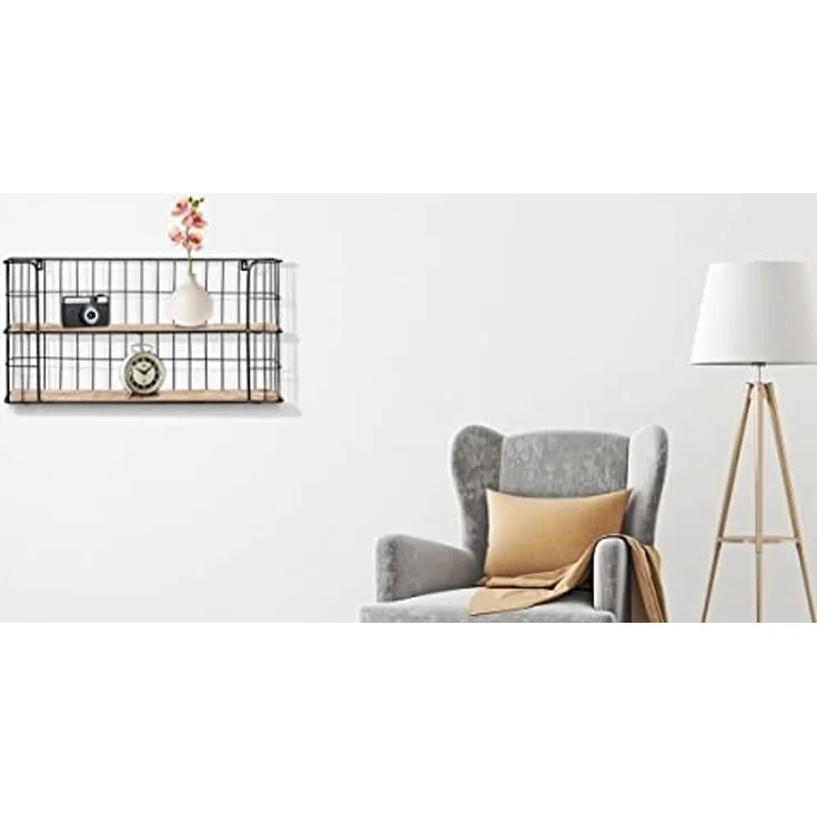 LIFA LIVING Schweberegal Malaga Holz Metall, Modernes Wandregal mit 2 Etagen Boden, Hängeregal, 66,5 x 14,3 x 33,6 cm – Bild 6