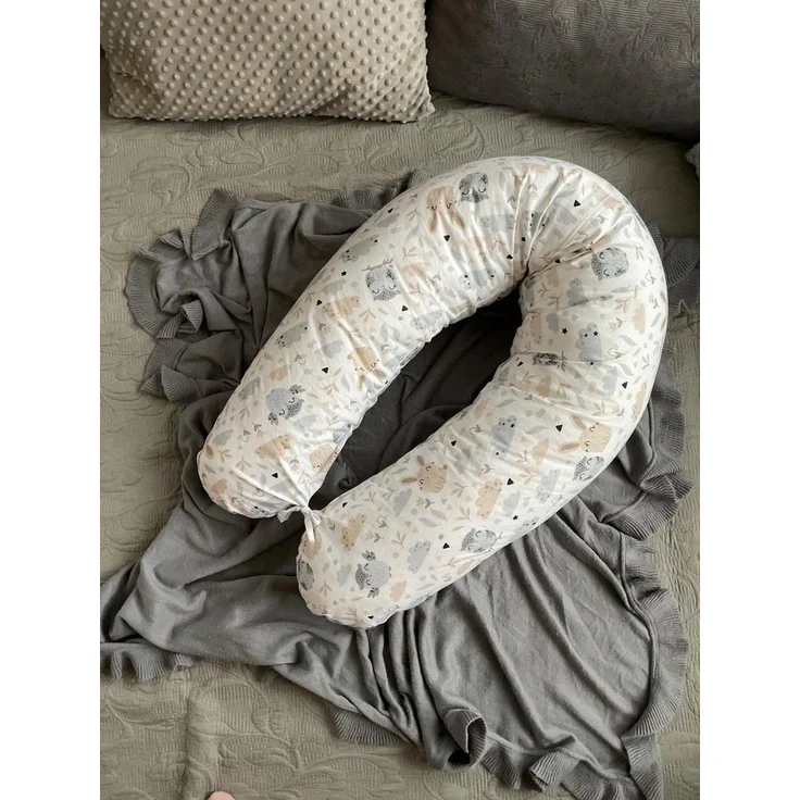 Loolay Stillkissen HASE Baumwolle Schwangerschaftskissen Seitenschläferkissen Kissen, MUSTER: HASE Beige-Weiß, WEICH Füllung + 100% BIO-Baumwolle Kissenbezug, XXL 170 cm Stillkissen + Bezug mit Reißverschluss! PREMIUM Geschenk, LOOLAY® - 100% Europäisc... – Bild 3