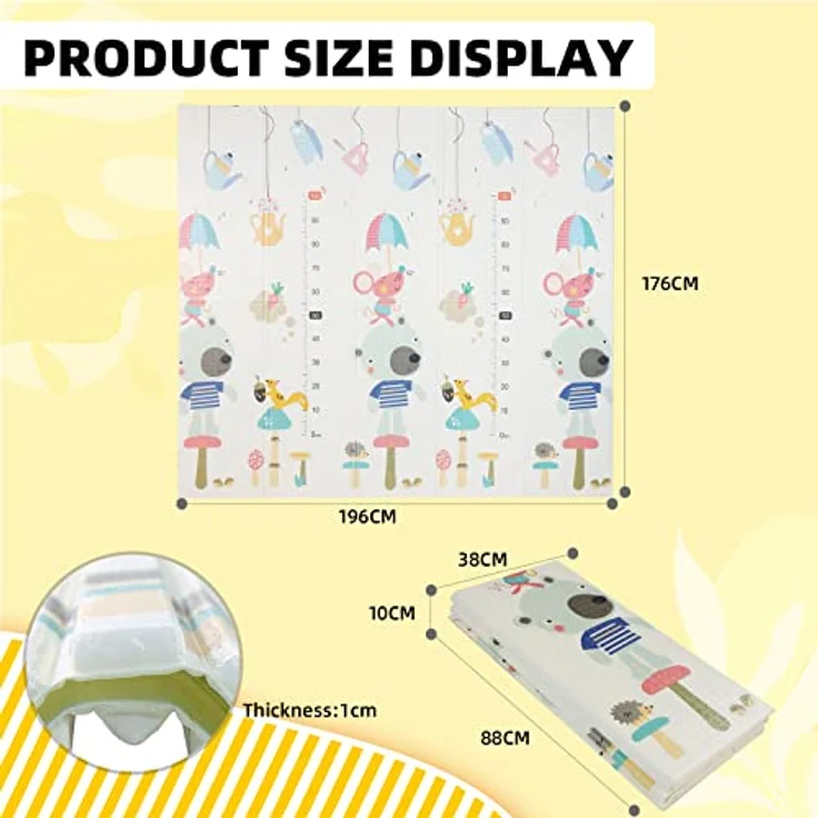 CCLIFE Krabbelmatte Spielmatte Baby 196 x 176 x 1 cm Faltbar Spielunterlage Spielteppich Groß rutschfest Beidseitig Tragbar Wasserdicht für Innen Außen Bunt – Bild 5