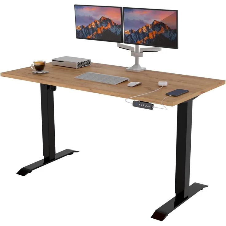 POKAR Höhenverstellbarer Schreibtisch Höhenverstellbar Elektrisch Bürotisch mit Tischplatte (Golden Craft Eichen, 160x80)