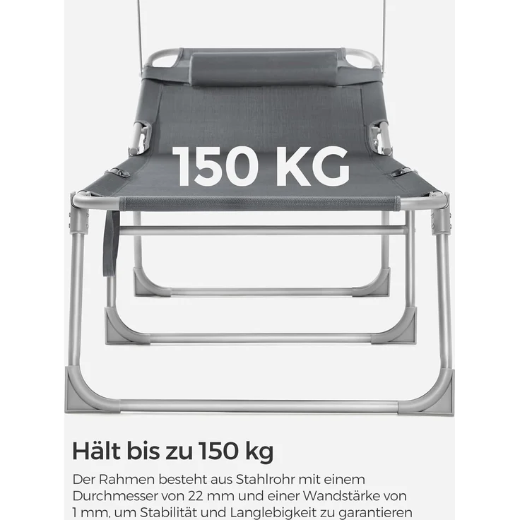 SONGMICS Sonnenliege, 2er Set, Liegestuhl, bis 250 kg belastbar, 193 x 53 x 29 cm, mit Sonnendach und Verstellbarer Rückenlehne GCB19UV1-2 – Bild 6