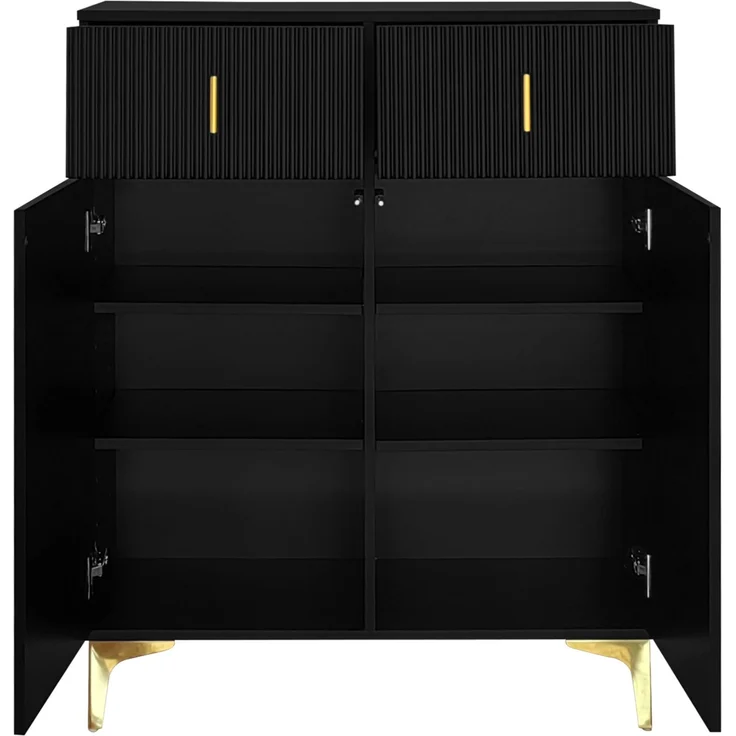 DESVIAE Sideboard mit 2 Schubladen und verstellbaren Einlegeböden, 83x101x35 cm, Spanplatte, Schwarz – Bild 8
