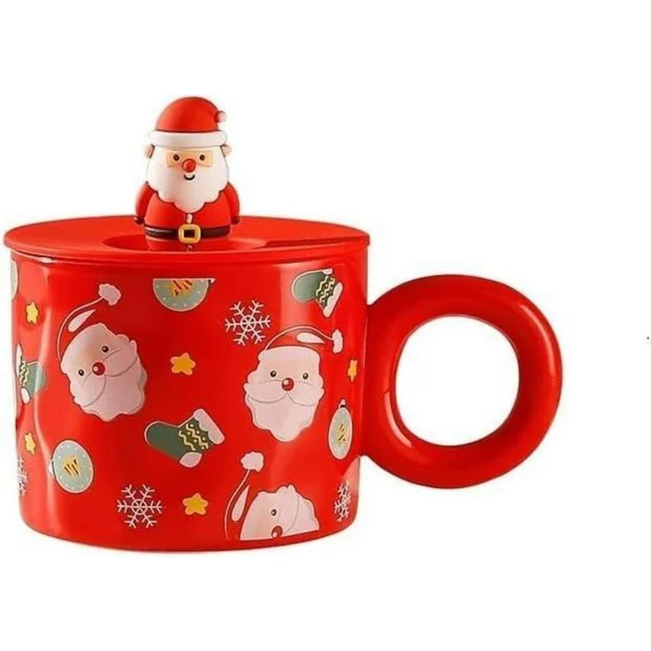 Keramik Weihnachtstasse Weihnachtsbecher Deckel Kaffeetasse 420ML – Bild 1