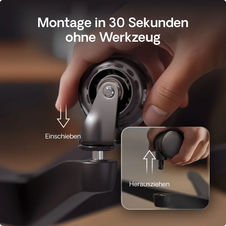 Desktronic Bürostuhlrollen Schwarz, Ersatzrollen 360°, Set 5 Stück, Ersatzräder für Bürostühle auf Teppich- und Parkettböden – Bild 9