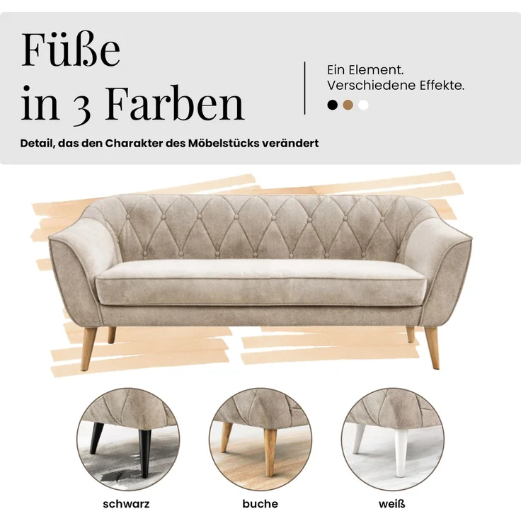 Wohnzimmerset PIRS 1-2-3, Skandinavisches Komplettset, Wellenfederung, schwarze Füße, Sitzgruppe, Möbelset - Beige Velvet – Bild 10
