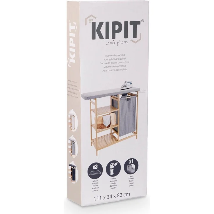 Kipit Regal Regal aus Bambus mit Bügelbrett und Wäschekorb BAMY, 111 x 34 x 82 cm – Bild 3