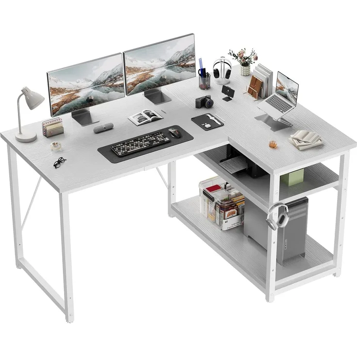 JUMMICO L-förmiger Schreibtisch 120x80 cm mit Stauraum, Eck-Computertisch mit umkehrbarem Regal, Stabiler Bürotisch und Arbeitsstation für das Homeoffice,Weiß