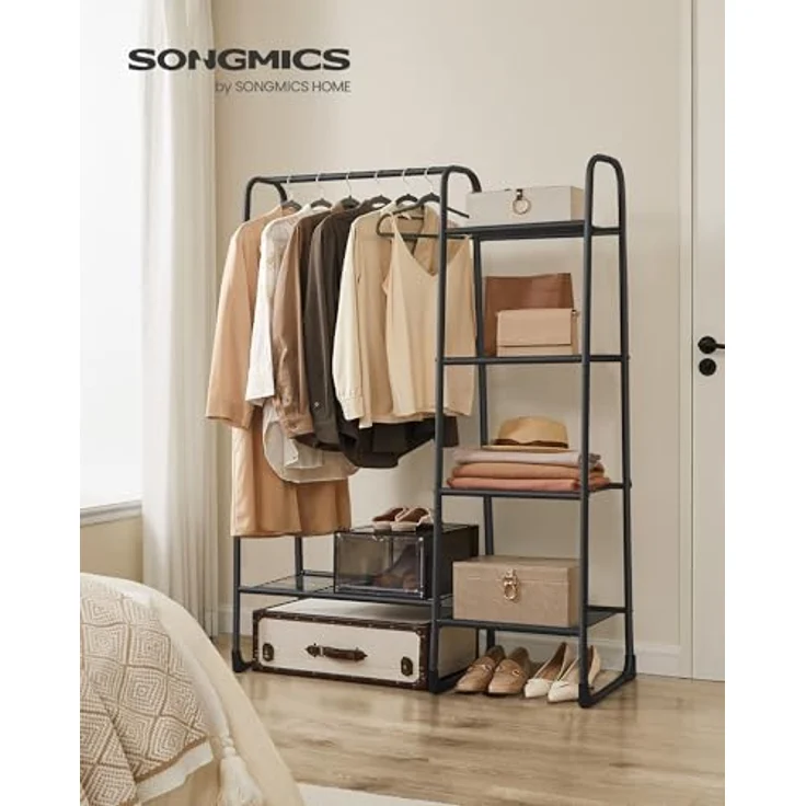 SONGMICS Kleiderständer, Wäscheständer mit 5 Ablagen, Metallrahmen, 40 x 101,7 x 153,3 cm, für Schlafzimmer, Wohnzimmer, Eingangsbereich, tintenschwarz HSR138B01 – Bild 4