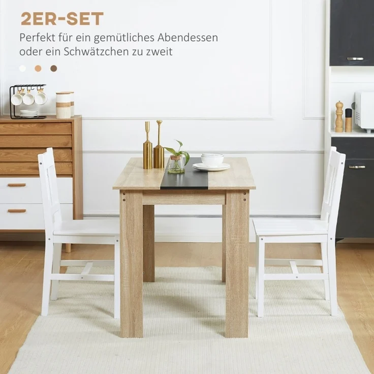 Esszimmerstuhl-Set, 2 Stück, 41x46,5x85,5 cm, Kiefernholz, weiß – Bild 5