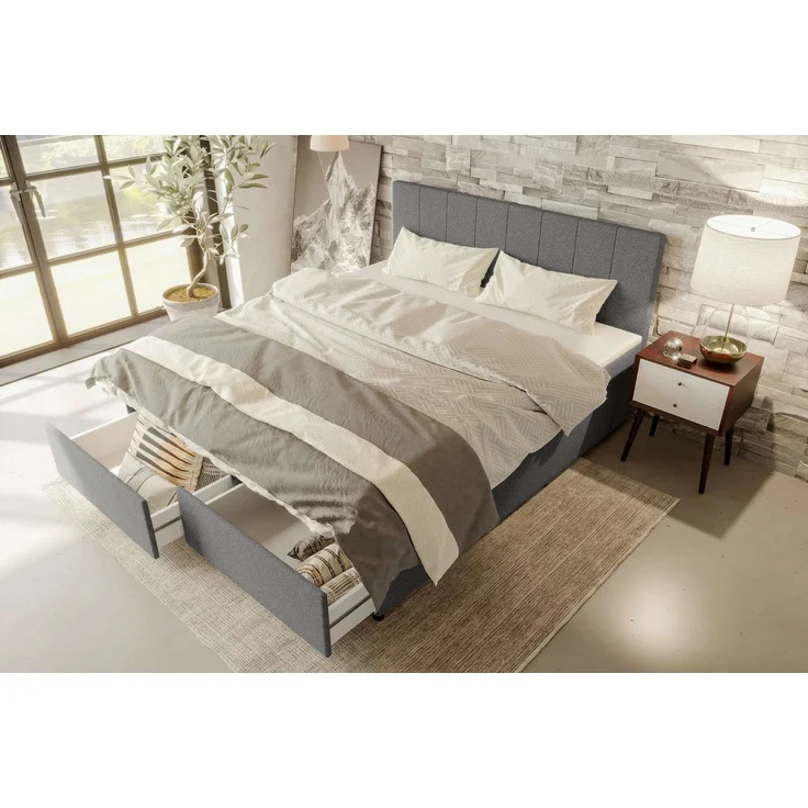 99rooms Kira Boxspringbett Strukturstoff NEVE Anthrazit 140x200 cm – Bild 3