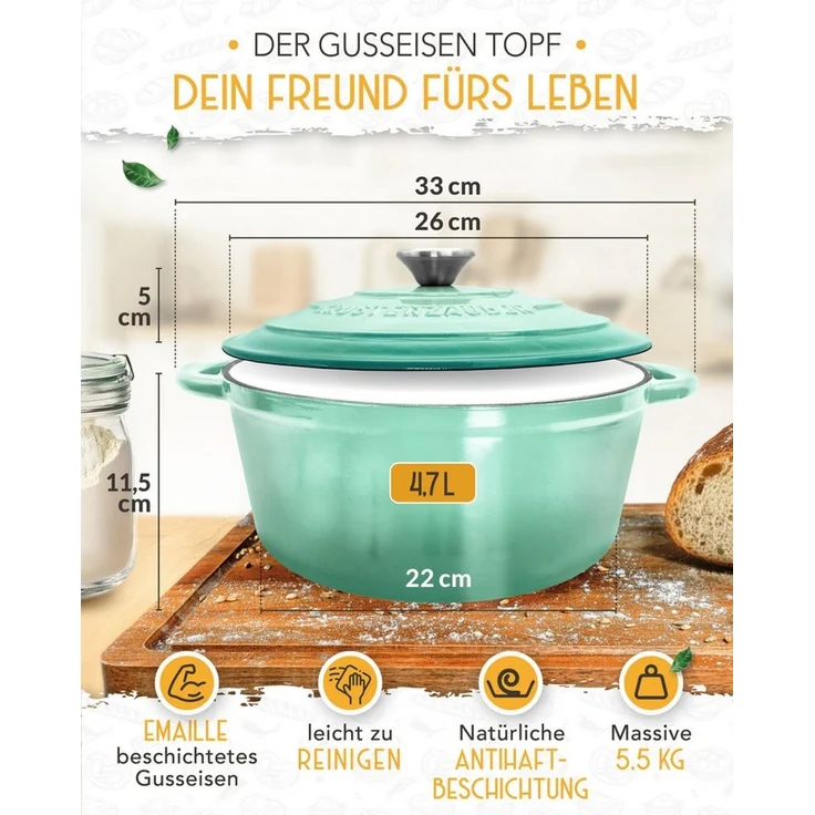 Krustenzauber Brotbackform Emaillierter Gusseisentopf zum Brotbacken im XXL Komplettset – Bild 2