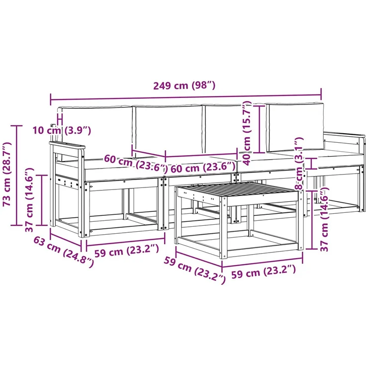 vidaXL Outdoor-Sofagarnitur 5 pcs Natur und Beige Massivholz Akazie 3365966 – Bild 9