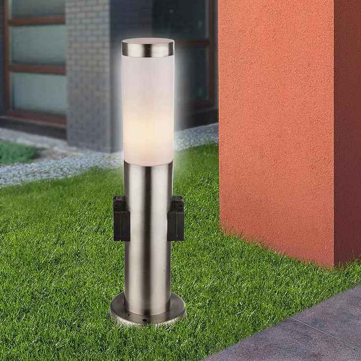 Stehlampe, 2x Steckdose, Edelstahl, H 45 cm, BOSTON – Bild 2