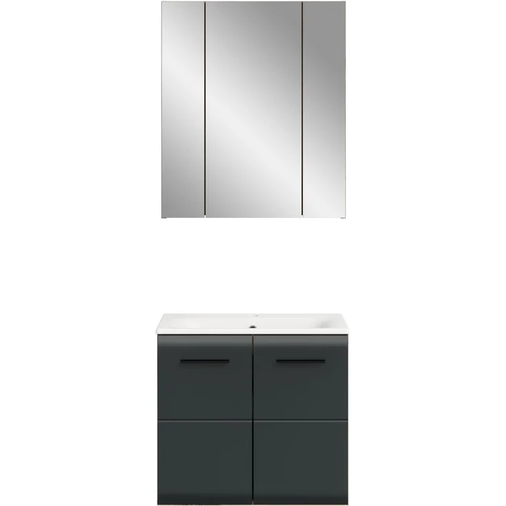 Badkombination (B/H/T: 60x185x46 cm) in schwarz matt und Nox Oak Nachbildung – Bild 2