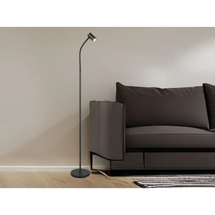 Schmale Stehlampe TARYN Schwarz mit flexibel einstellbarem Spot, Höhe 133,5cm – Bild 6