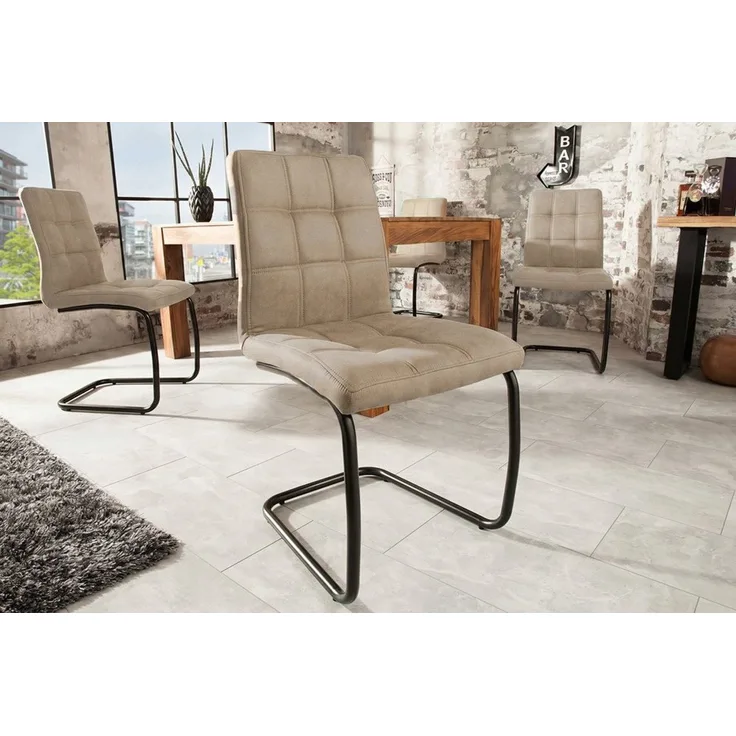 riess-ambiente Freischwinger MODENA vintage beige/schwarz - Microfaser, Metall, Ziersteppung (Einzelartikel, 1 St), pflegeleichter Retro-Sitz - ideal für Wohn- und Esszimmer oder Küche