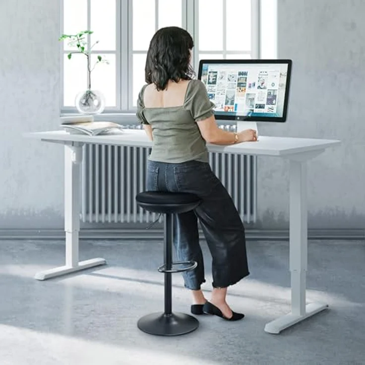 IWMH Drehhocker Höhenverstellbar Bürohocker, Drehbar Arbeitshocker ohne Rollen – Bild 3
