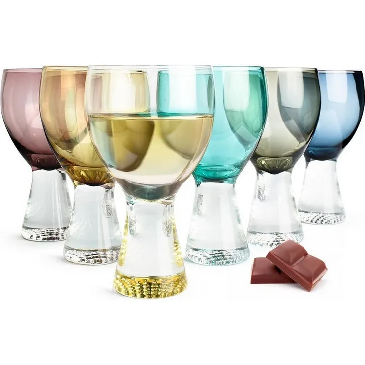6 bunte Weingläser 300ml auf Fuß Rotweingläser Weißweingläser Cocktailgläser