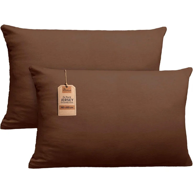 NatureMark 2er Pack Jersey Kissenbezug Kissenhülle Kissenbezüge Seitenschläferkissen Nackenkissen viele Größen und Farben ÖKO-TEX (40x60 cm (Nackenkissen geeignet), Schoko braun) – Bild 1