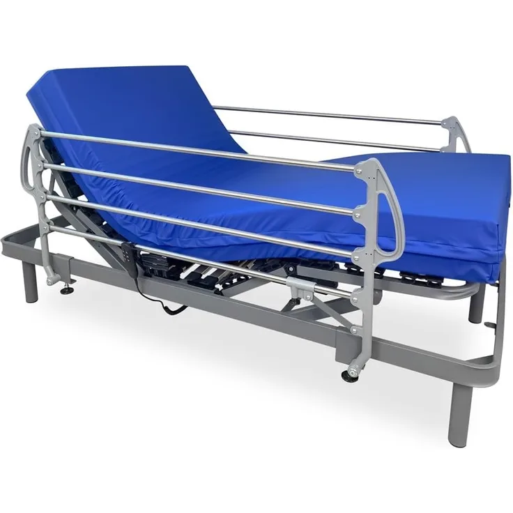 DUÉRMETE ONLINE Ergomedic Pro Elektrisches Bett-Set, verstärkt, + viskoelastische Sanitärmatratze, Holz, Anthrazitgrau, 105x190 cm, mit Geländern aus Edelstahl