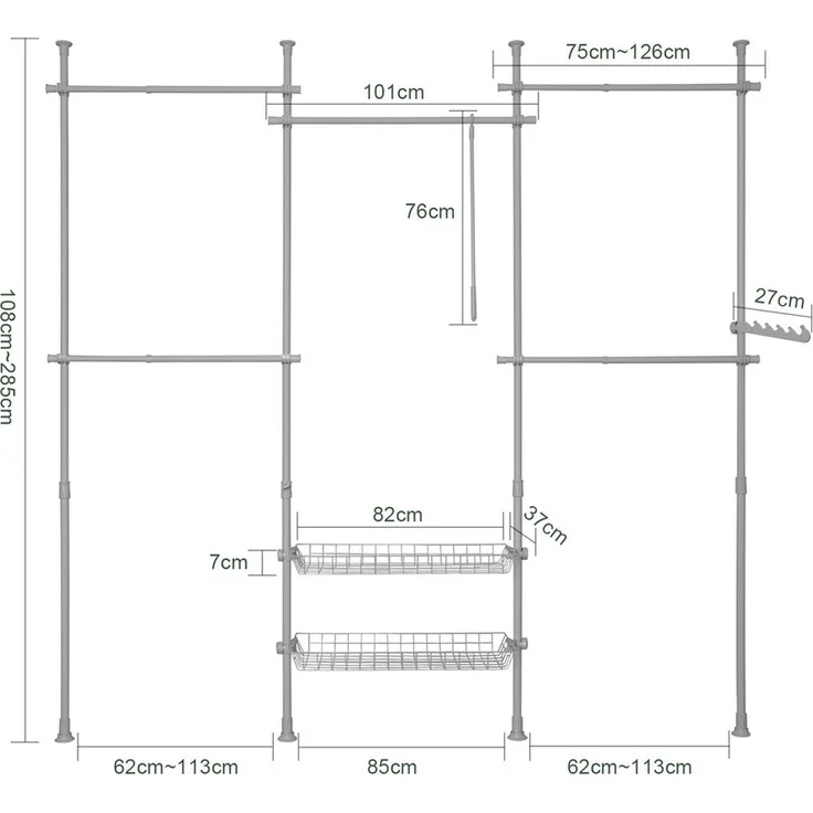 SoBuy KLS04-HG Garderobenständer, Metall, Pulverbeschichtung, Grau, 62 x 200 x 75 cm – Bild 3