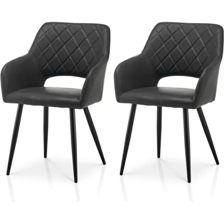 TUKAILAI Esszimmerstühle 2er Set aus Kunstleder, Küchenstuhl Polsterstuhl mit Offener Rückenlehne,Armlehnen,Gepolstertem Sitz, Metallbeinen, Stühle für Wohnzimmer,Esszimmer,Küche – Bild 2