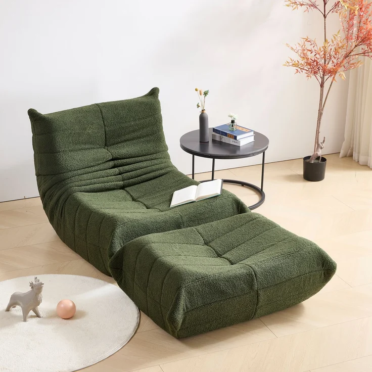 2-teiliges Loungesofa-Set aus Teddy-Vlies, ergonomisch, leicht, 112x189x82 cm, Grün, 110 kg Belastbarkeit – Bild 2