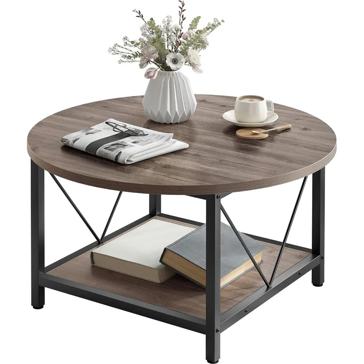 YITAHOME Runder Couchtisch, 80 x 80 x 46 cm Rustikaler Wohnzimmertisch aus Holz für Wohnzimmer mit Ablage, Moderner Bauernhaus Couchtisch mit Stabilen Metallbeinen, Heimmöbel