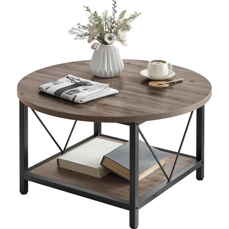 YITAHOME Runder Couchtisch, 80 x 80 x 46 cm Rustikaler Wohnzimmertisch aus Holz für Wohnzimmer mit Ablage, Moderner Bauernhaus Couchtisch mit Stabilen Metallbeinen, Heimmöbel