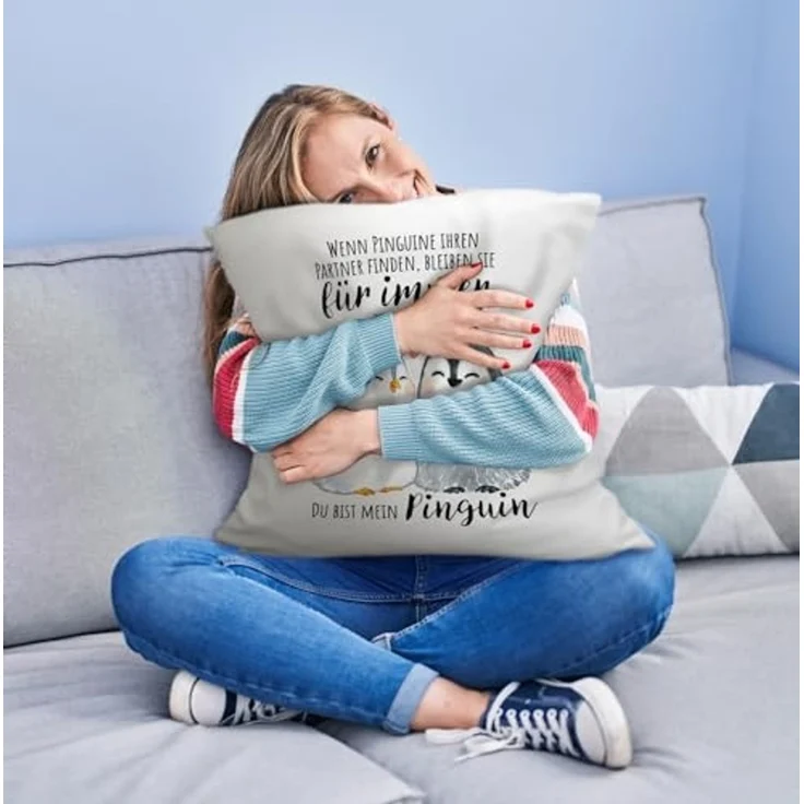 speecheese Dekokissen Pinguinpärchen Kuschelkissen mit Spruch Du bist mein Pinguin – Bild 2