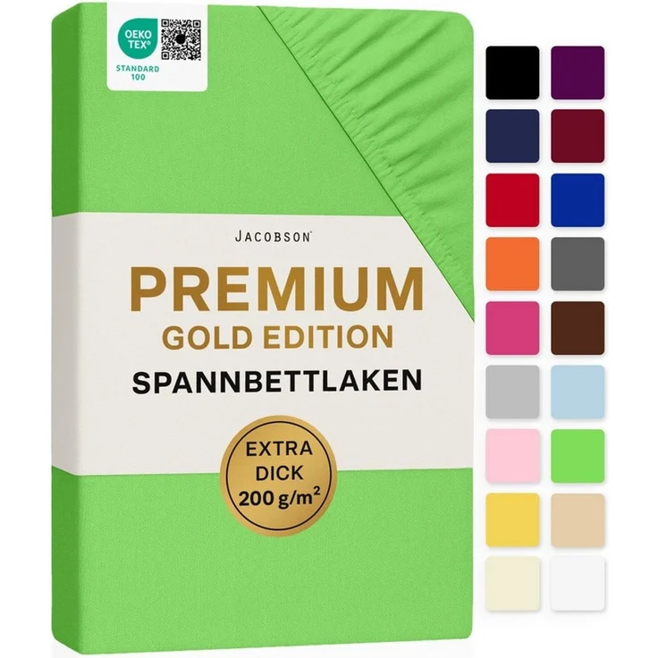 Jacobson Spannbettlaken PREMIUM 200 g/m² Jersey aus 97% Baumwolle & 3% Elasthan, Extra dichtes Bettlaken mit maximalem Halt – Bild 1