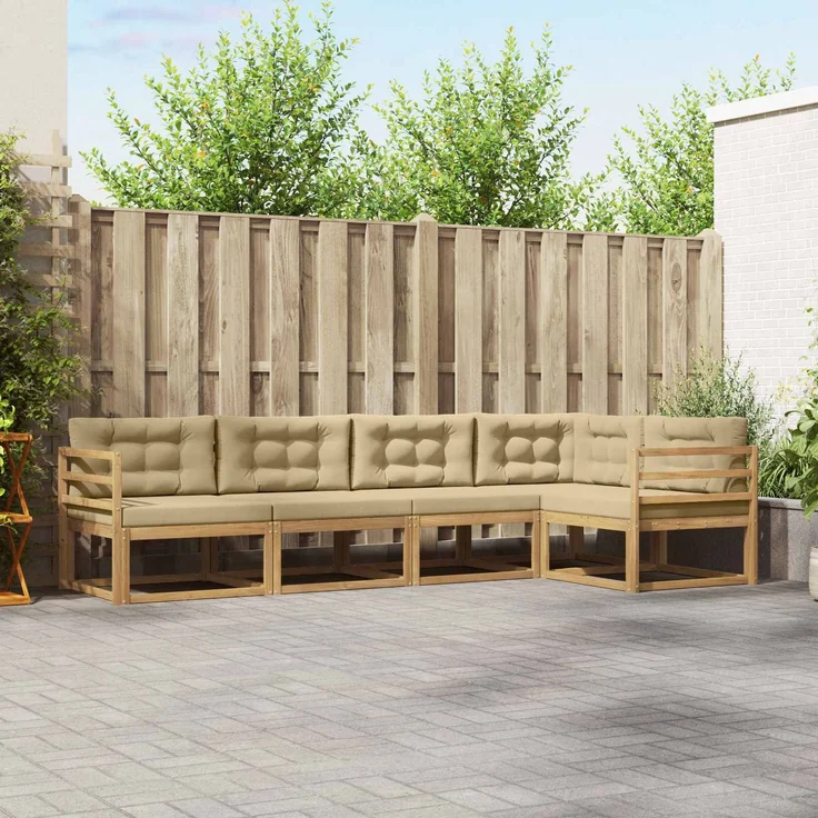 vidaXL Outdoor-Sofagarnitur 5 stk. 5-Sitzer Weiß und Beige 3386432 – Bild 1