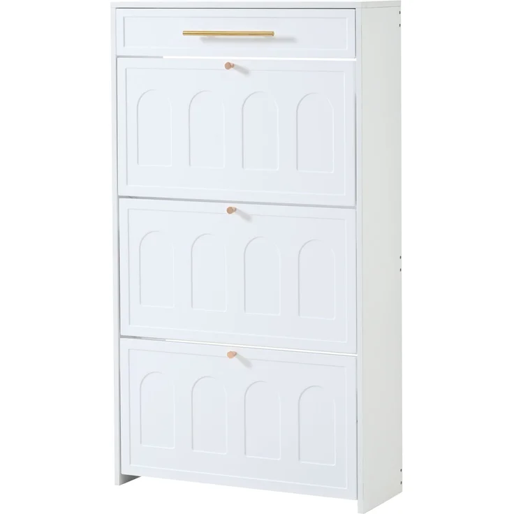 ZUBALIYA Schuhschrank (140 x 25 x 123,5 cm), 2 Schubladen, Verstellbare Einlegeböden, Stauraum für Flur und Eingangsbereich, Weiß – Bild 20