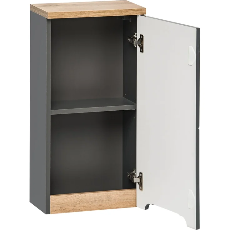 Badezimmer Hängeschrank SOLNA-56, Hochglanz grau mit Wotaneiche, B x H x T ca. 35 x 70 x 20cm – Bild 3