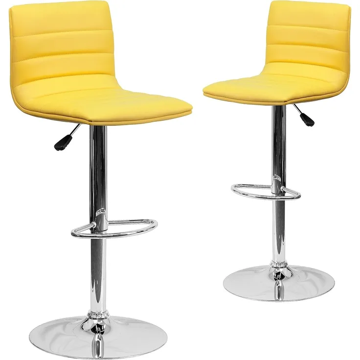 Flash Furniture Moderner Barhocker aus Vinyl, höhenverstellbar, mit horizontaler Naht auf der Rückseite, 2 Stück, gelb, Set of 2