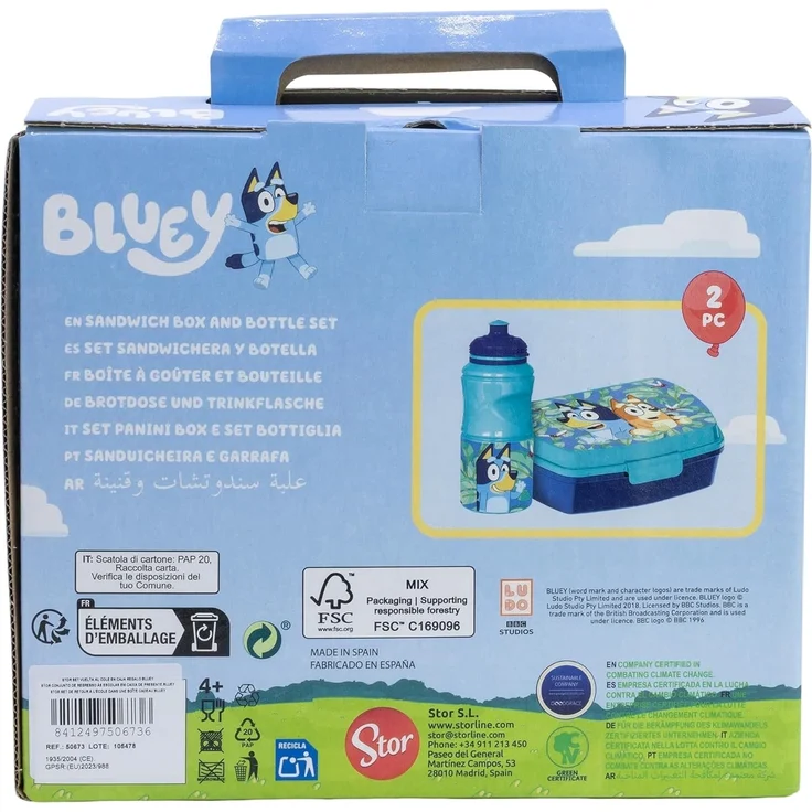 Bluey Set mit 380 ml Wasserflasche und Brotdose Lunchbox-Set für Kinder – Bild 3