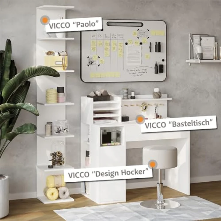 Schreibtisch Weiß 2 Teile, mit Hocker Vicco – Bild 5