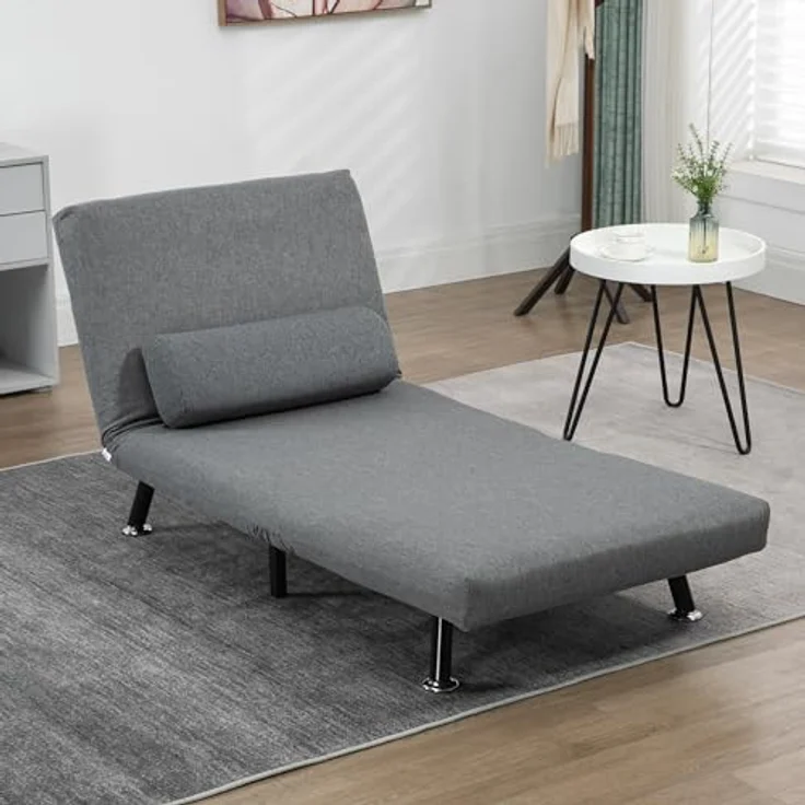 HOMCOM Sessel Schlafsofa, Klappmatratze, Bett, Gästebett (Klappbett, 1-St, Schlafsessel), für Wohnzimmer, Dunkelgrau – Bild 9