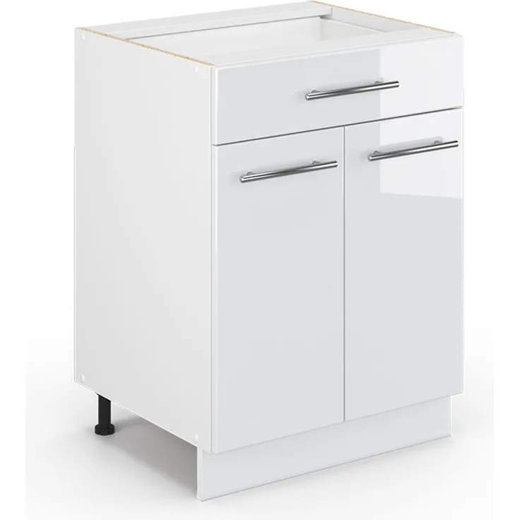 Küchenunterschrank Fame-Line Weiß Hochglanz 60 cm mit Schublade, ohne Arbeitsplatte Vicco