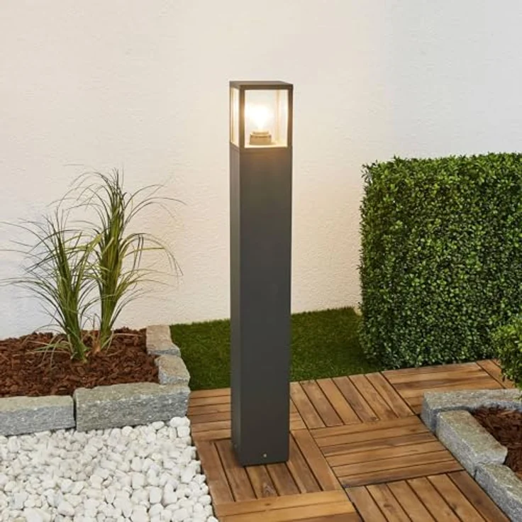 Lucande Wegeleuchte/Pollerleuchte, spritzwassergeschützt IP54, 90 cm, Aluminium/Glas, 1x E27 max. 15W, graphitgrau, ohne Leuchtmittel – Bild 4
