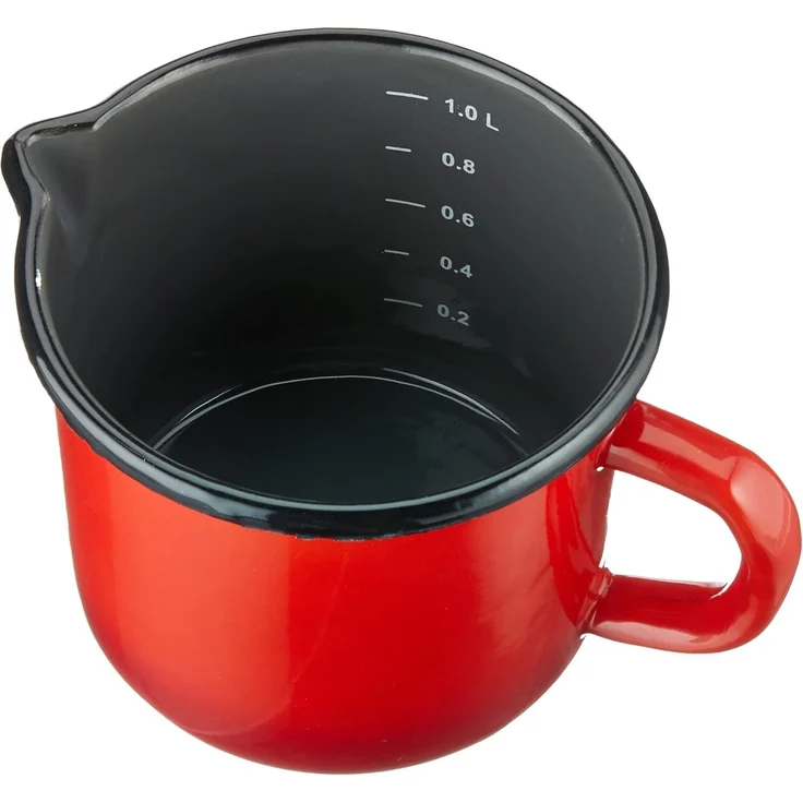 KRÜGER 1712RO Milchtopf mit Ausguss 1000 ml Rot-Grau mit Literskala, Stahlemaille – Bild 3