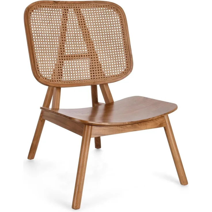 Sessel Sevya aus Teakholz und Rattan, skandinavischer Stil, natur, Rückenlehne mit Rattan-Gewebe