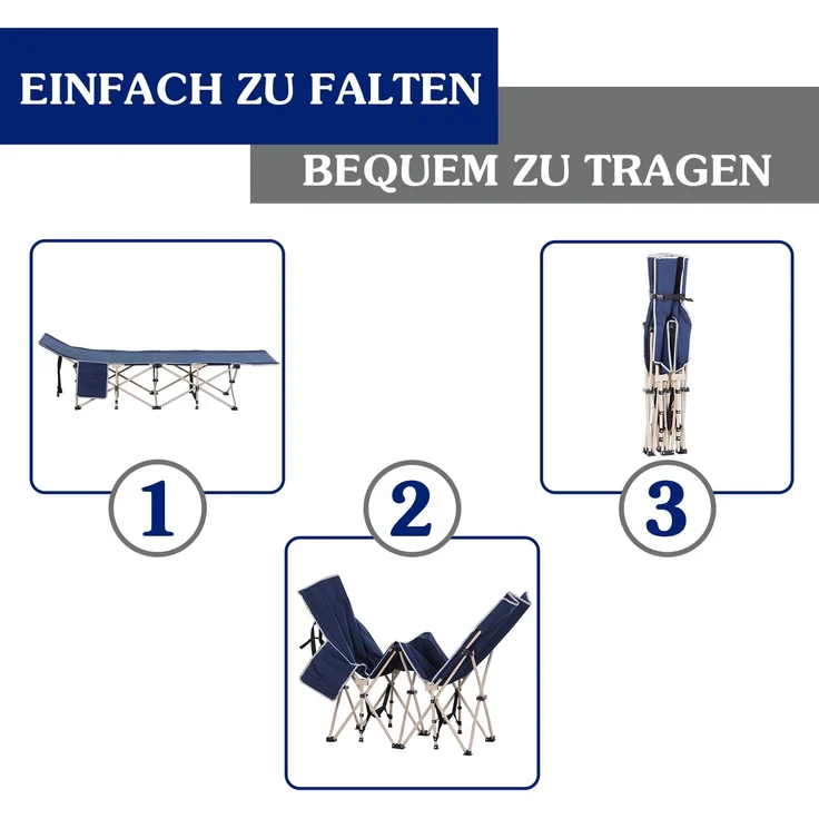 Feldbett, Camping-Bett, klappbar, wetterbeständig, Tinte. Tragetasche, 190 cm x 68 cm x 52 cm, Blau--Blau--52x68x190cm--YOUDENOVA – Bild 8