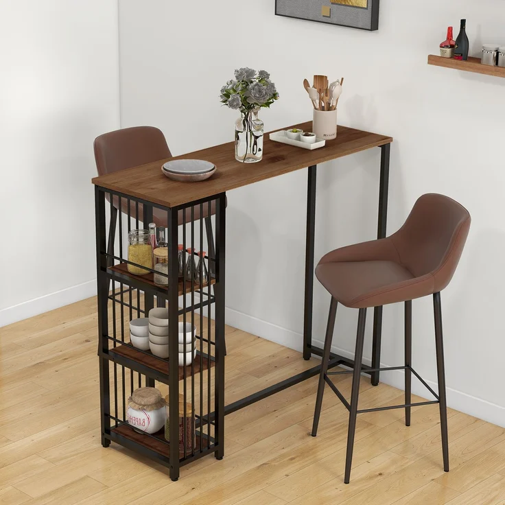 Bartisch Stehtisch Küchentresen, Industriedesign, 3 Regale, 120 x 40 x 105 cm; Schwarz + Braun--Braun--105x40x120cm--YOUDENOVA – Bild 4