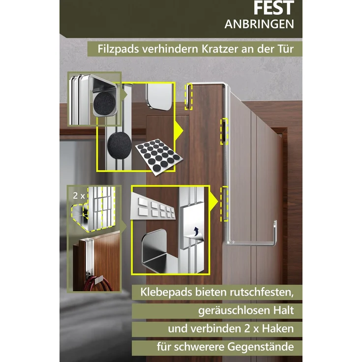 Aurelia Home Türhaken zum Einhängen, 4er-Set, Silber – für Türen und Schranktüren, bis 8 kg – Bild 6