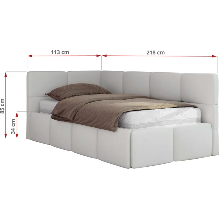 Jugendbett 90x200 ARVO Polsterbett mit Bettkasten, Stauraum & Gasdruckfeder, Modernes Design mit Kopfteil, Foam Matratze - Weiß Kunstleder - MIRO LUX - Links Seite – Bild 3